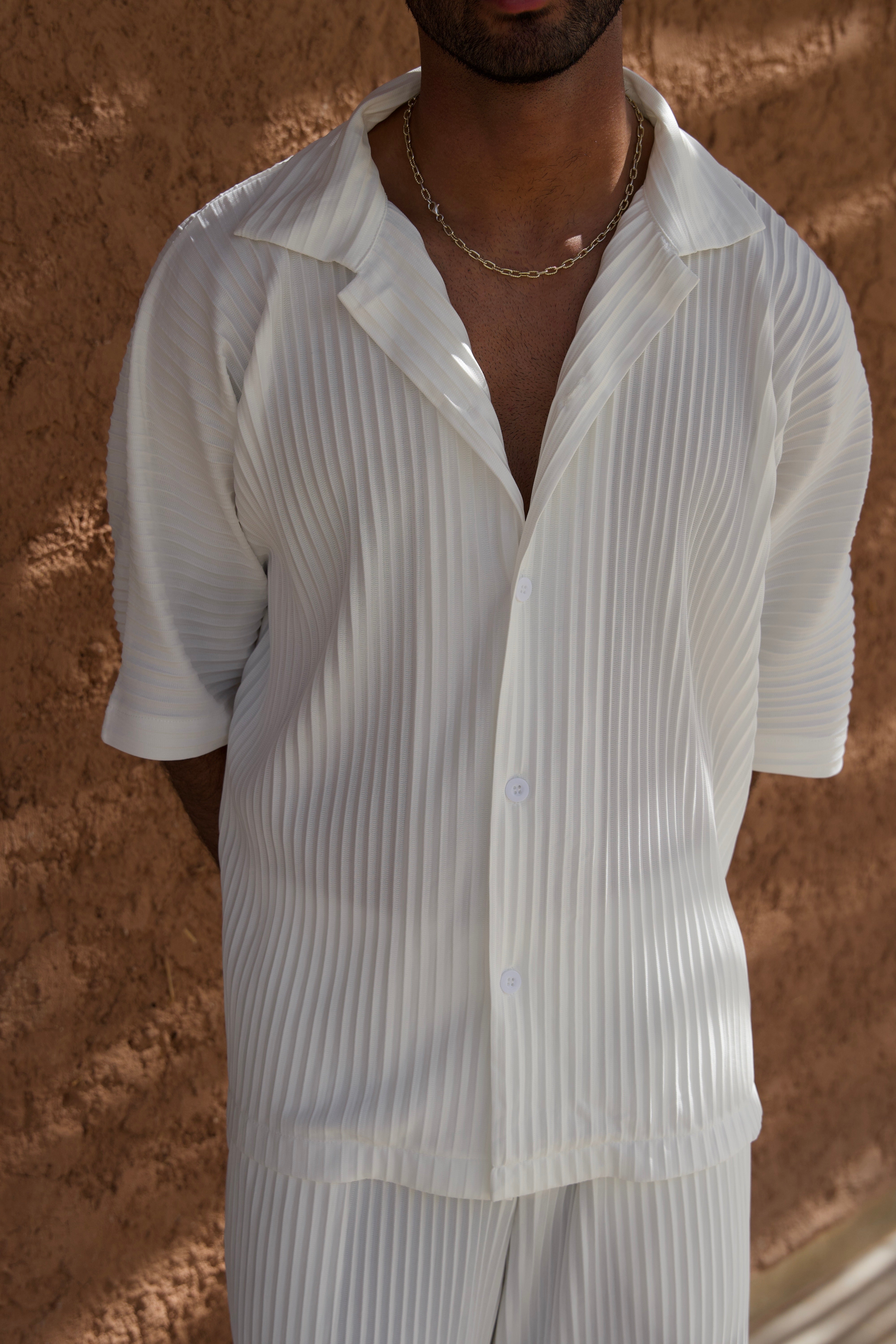 Men's White Pleated Shirt