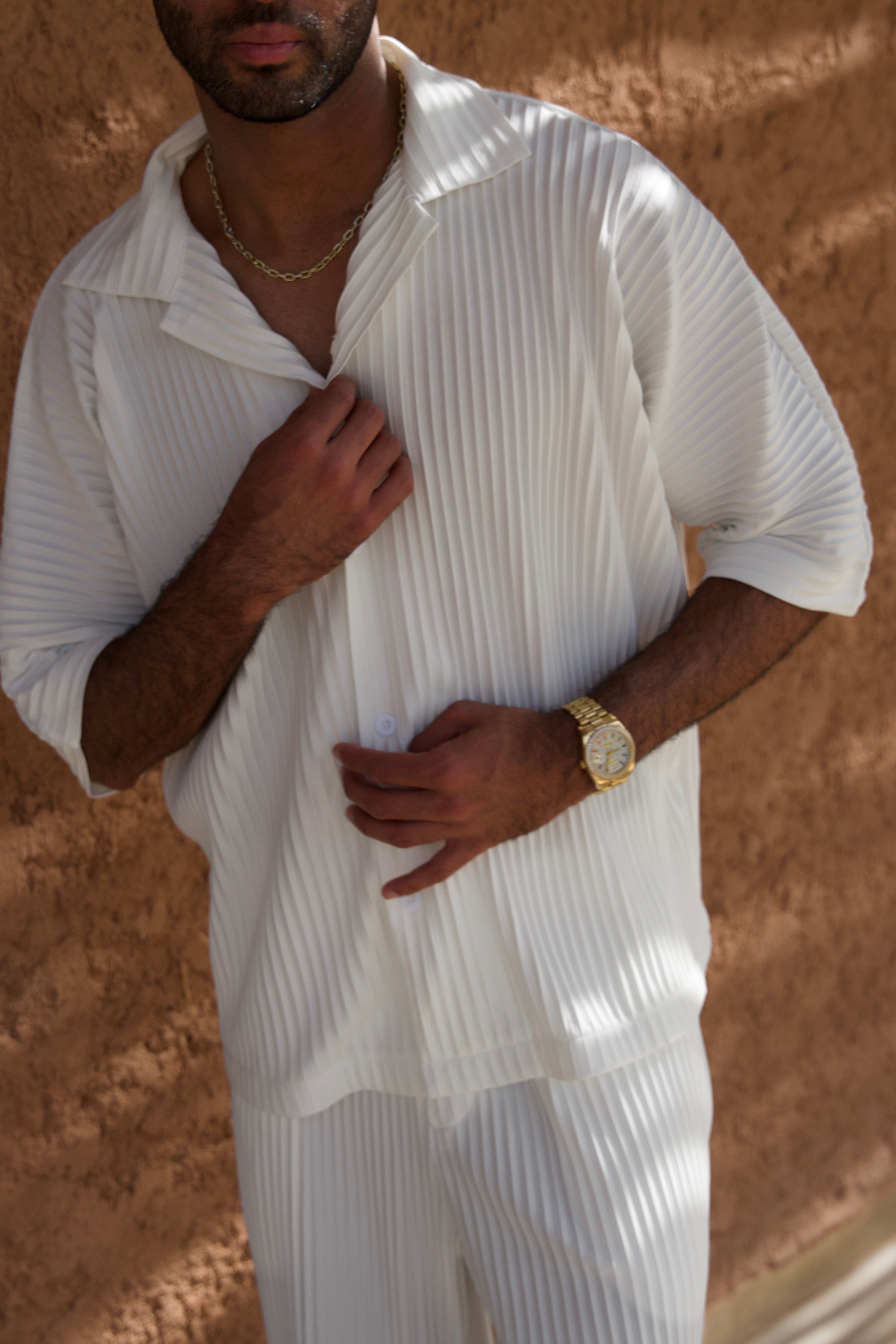Men's White Pleated Shirt