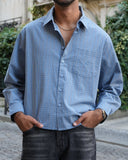 Sentier Navy Check Cropped Shirt