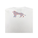 White t-shirt with colorful floral design on a white background